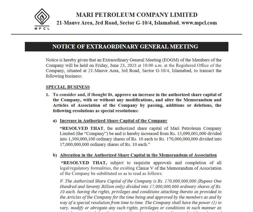 Notice of Extraordinary General Meeting – June 23, 2023